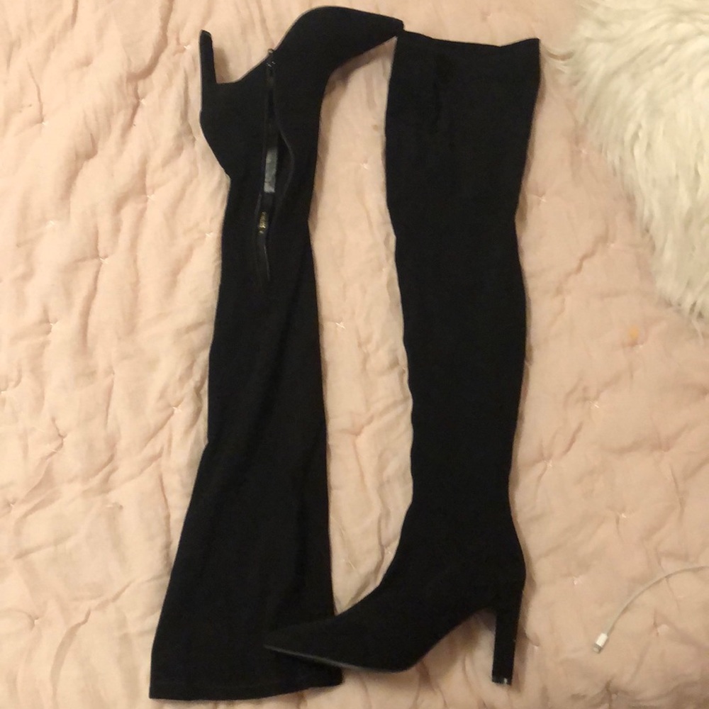 Thigh high black suede boots